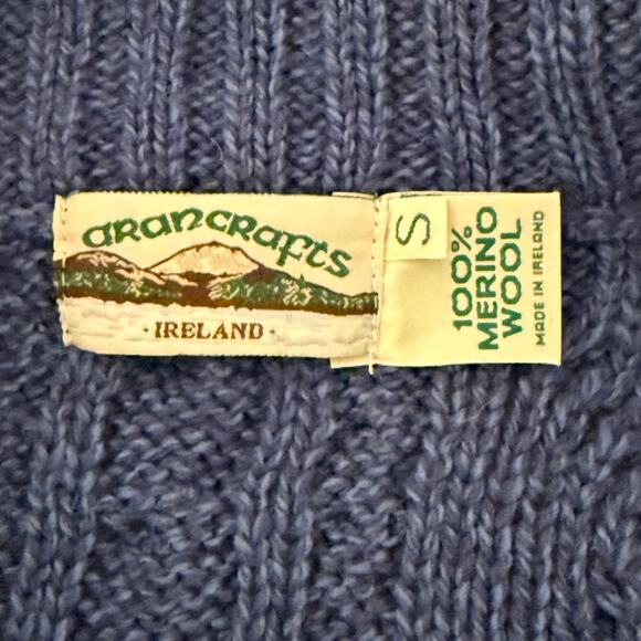 Aran Crafts Cardigan Sz Sm Merino Wool Full Zip Cable Double Collar Knit Cozy - Picture 8 of 11